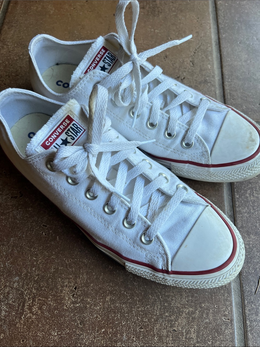 Converse Chuck Taylor All Star Low Top Sneakers - White with Red Trim
